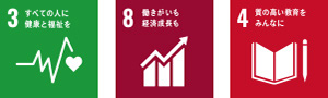 3 すべての人に健康と福祉を 8 働きがいも経済成長も 4 質の高い教育をみんなに